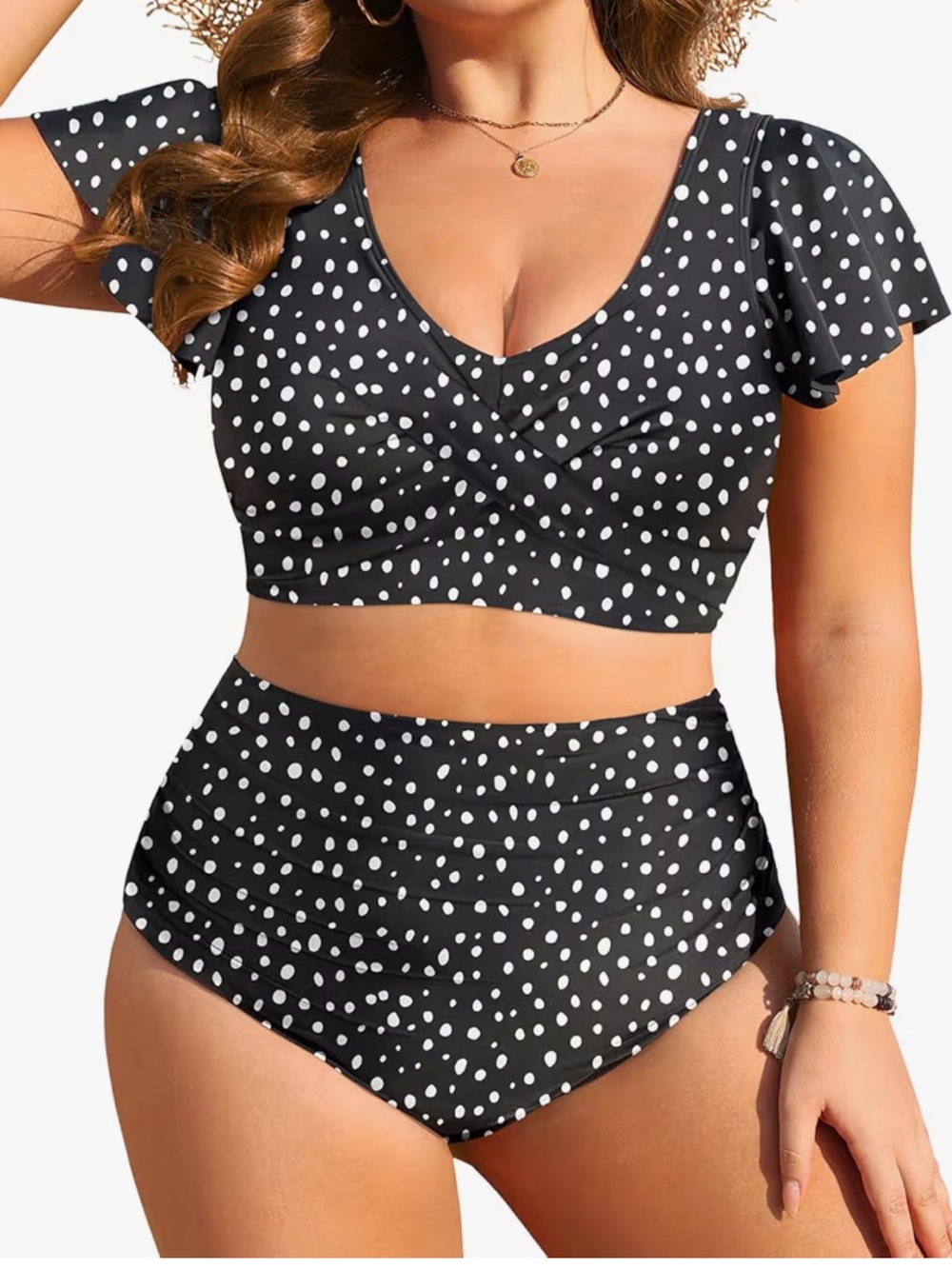 Daci Plus Size Black & White Polka Dot High-Waist Swim Set - Women